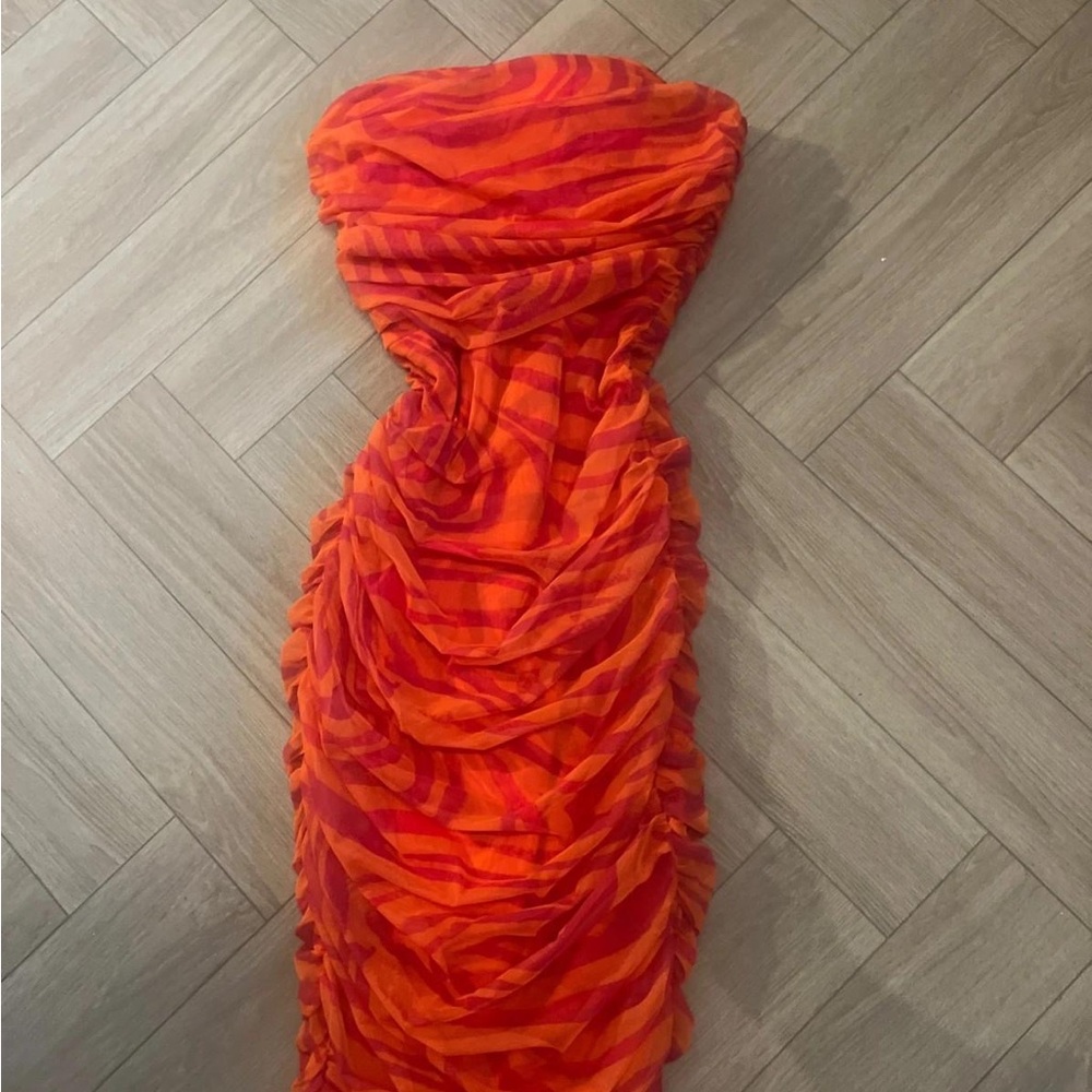 Elegant Orange and Red Strapless Dress